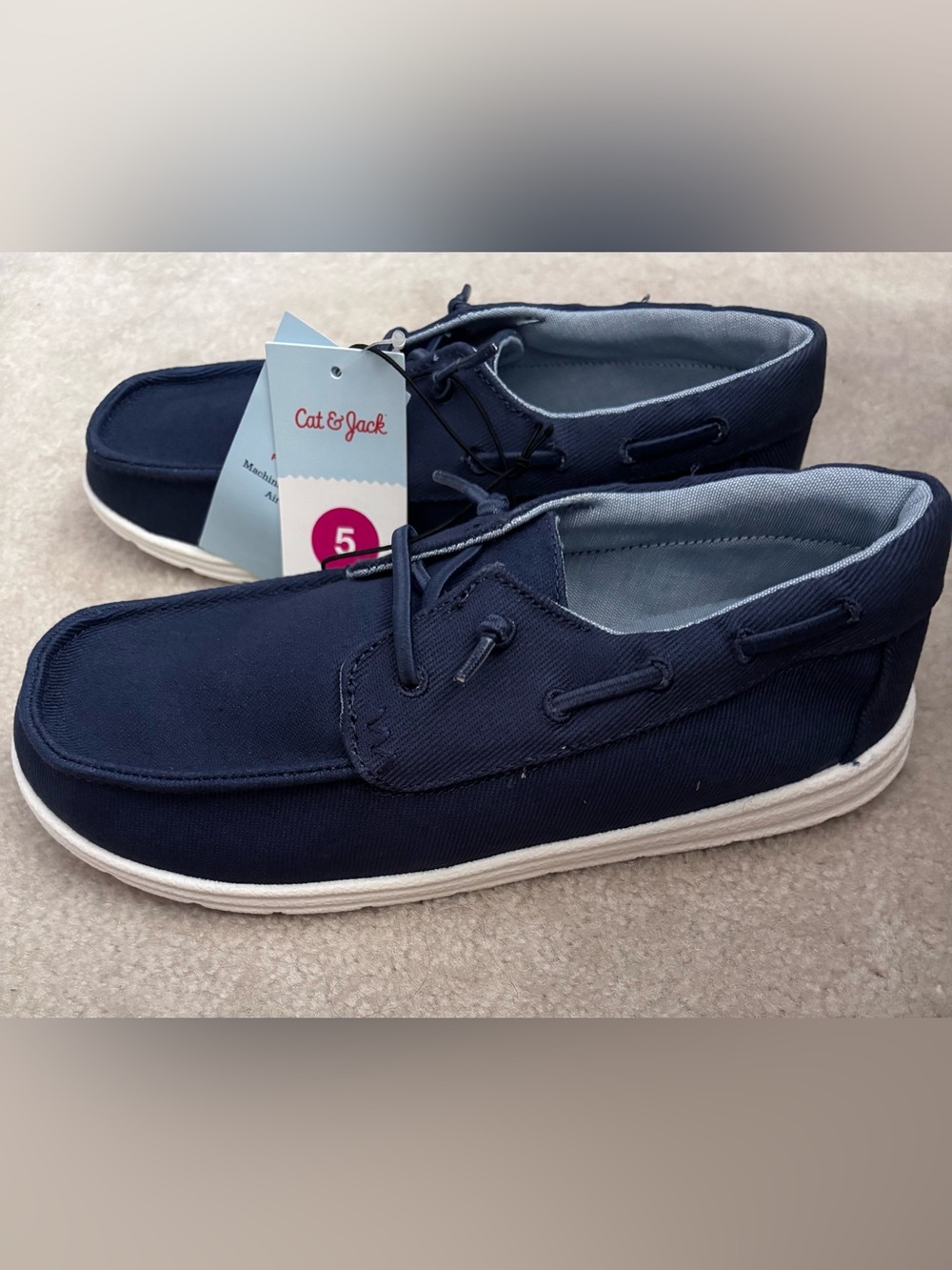 Cat & Jack Navy and White Kids Canvas Boat Shoes - Size 5